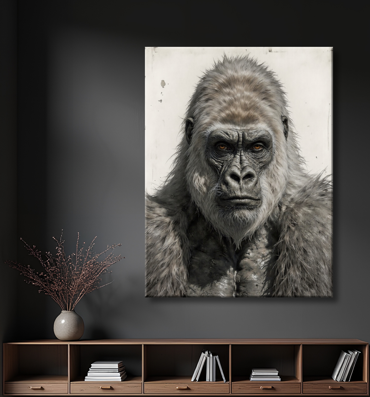 Tableau portrait gorille - Photo d'art sobre et élégante avec decor