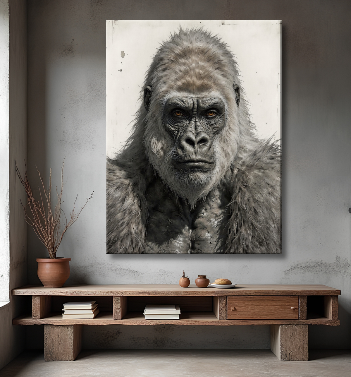 Tableau portrait gorille - Photo d'art sobre et élégante avec decor