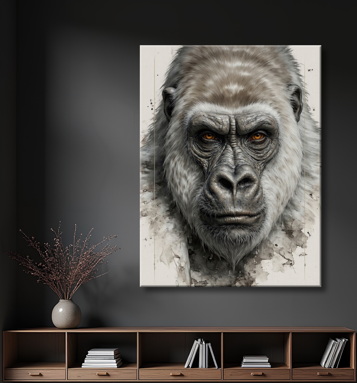 Tableau portrait gorille - Photo d'art sobre et élégante avec decor