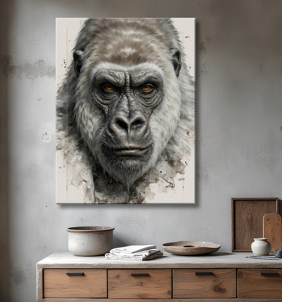 Tableau portrait gorille - Photo d'art sobre et élégante avec decor