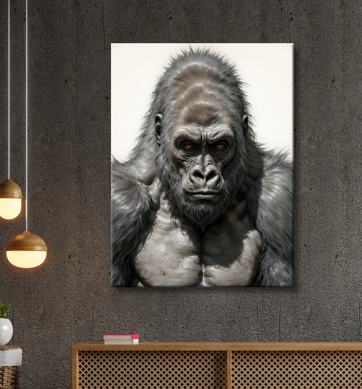 Tableau portrait gorille - Photo d'art sobre et élégante avec decor