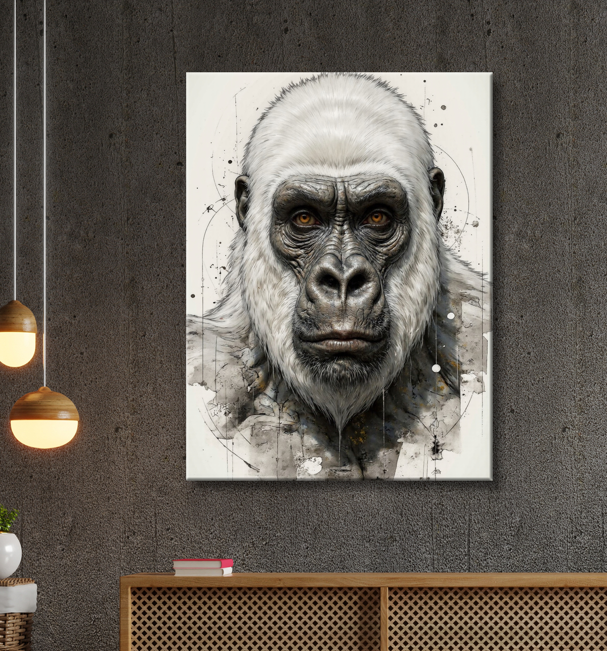 Tableau portrait gorille - Photo d'art sobre et élégante avec decor