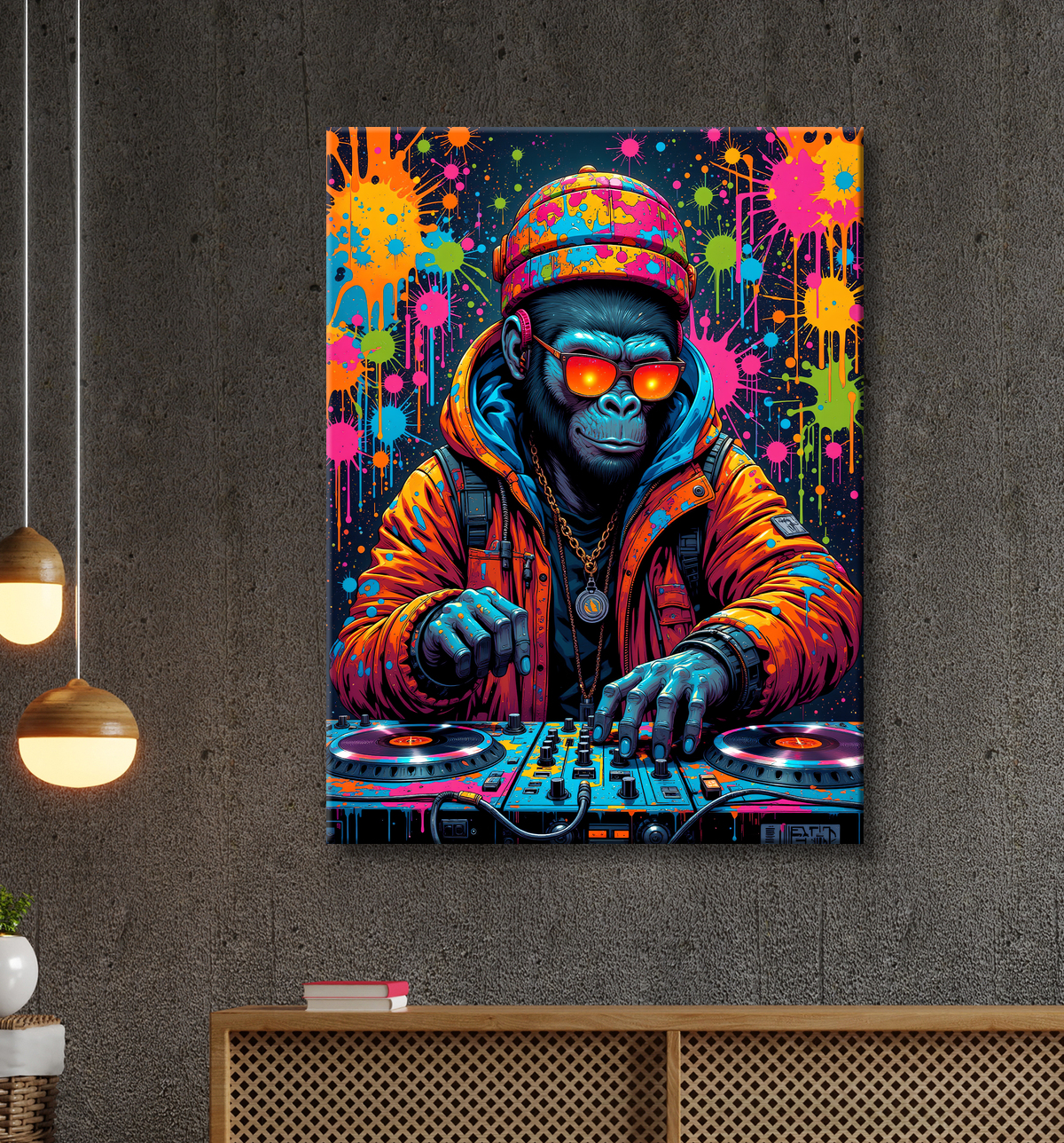 Tableau gorille graffiti - Art mural urbain intense et stylé avec decor
