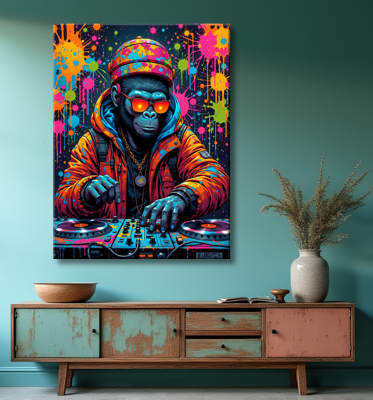 Tableau gorille graffiti - Art mural urbain intense et stylé avec decor