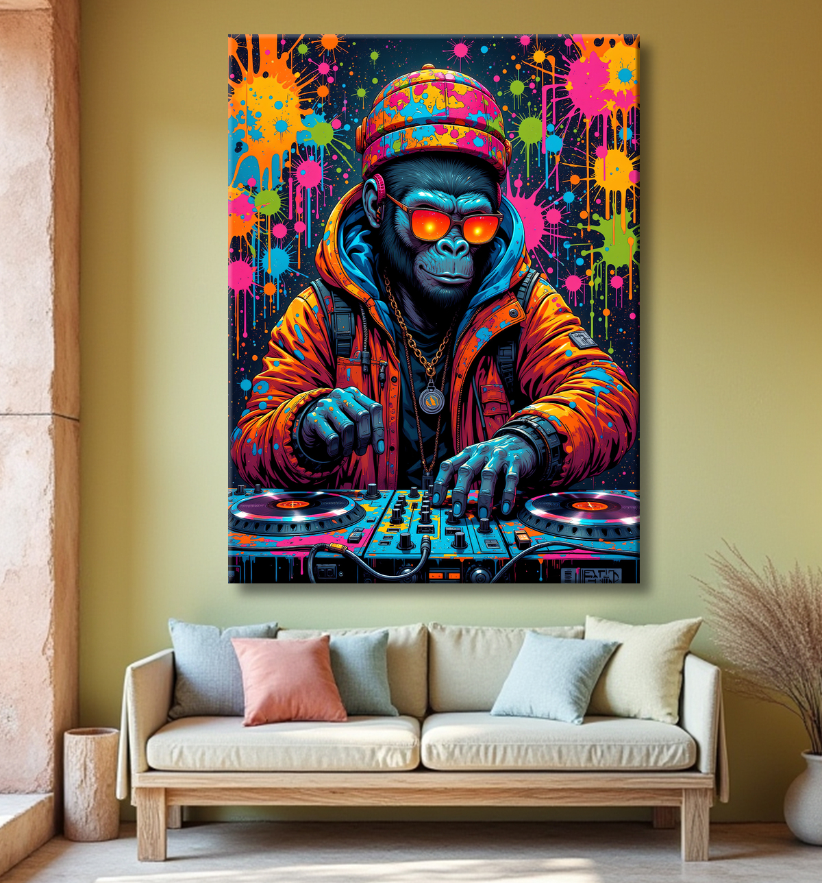 Tableau gorille graffiti - Art mural urbain intense et stylé avec decor