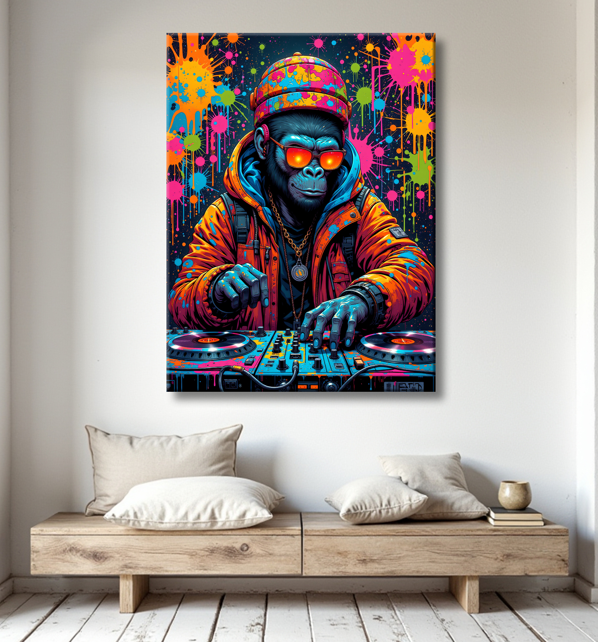 Tableau gorille graffiti - Art mural urbain intense et stylé avec decor