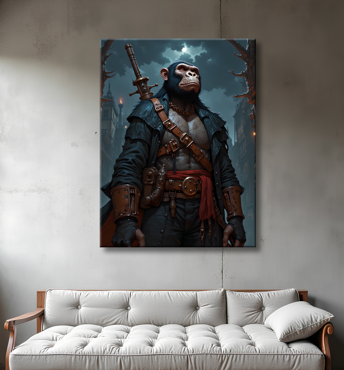 Tableau gorille pirate - Art animalier corsaire réaliste et expressif avec decor