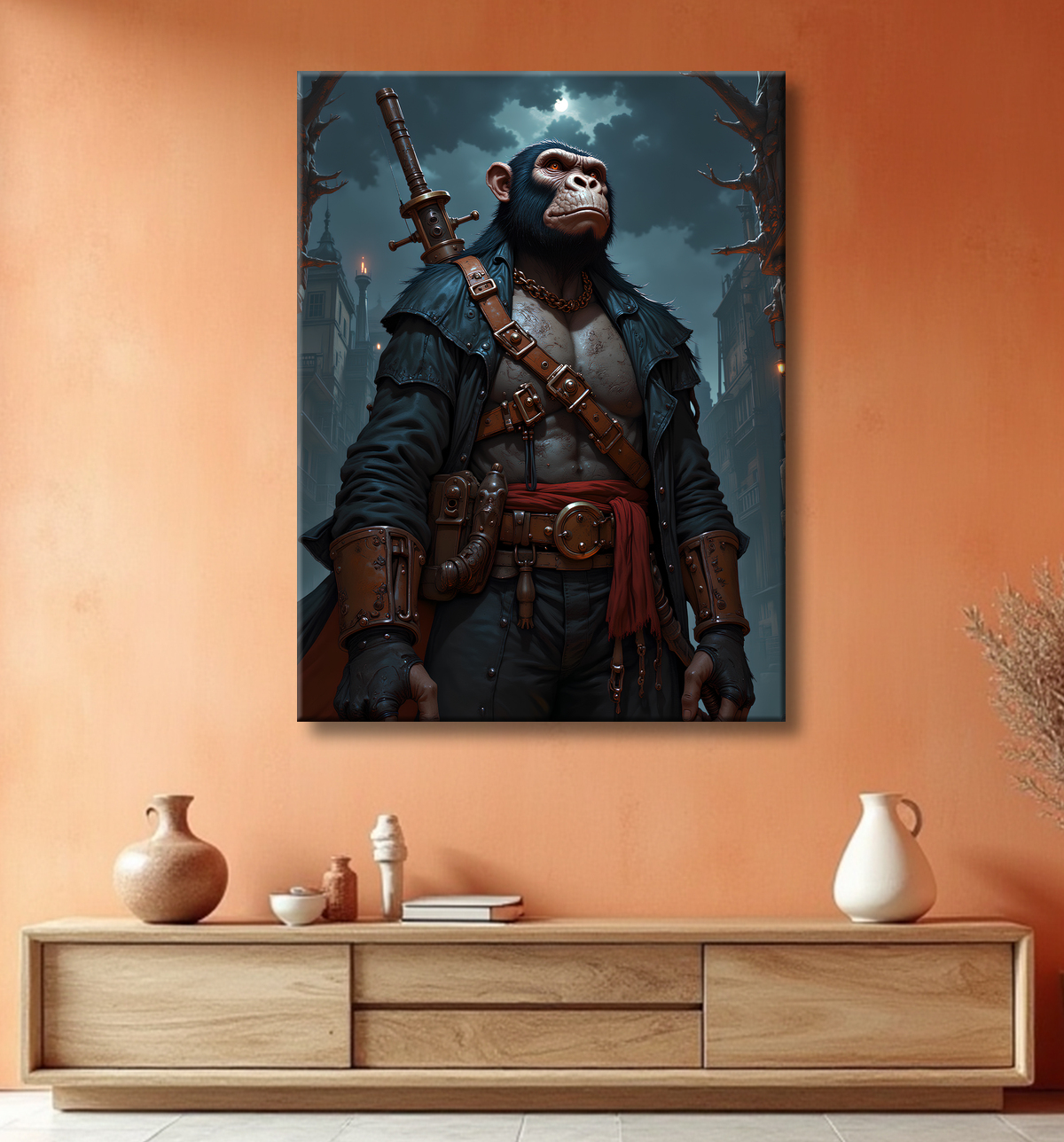 Tableau gorille pirate - Art animalier corsaire réaliste et expressif avec decor