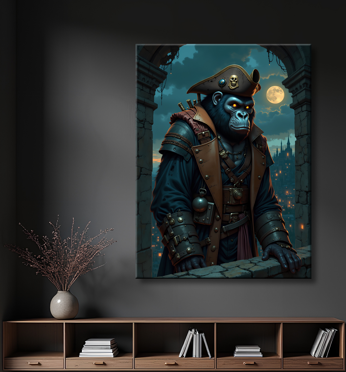 Tableau gorille pirate - Art animalier corsaire réaliste et expressif avec decor