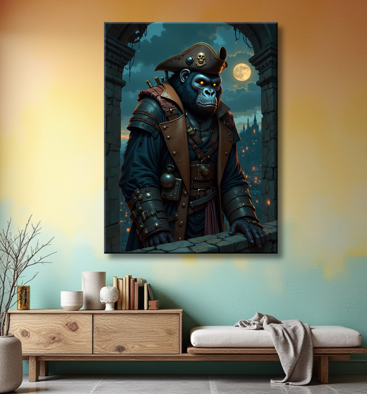 Tableau gorille pirate - Art animalier corsaire réaliste et expressif avec decor