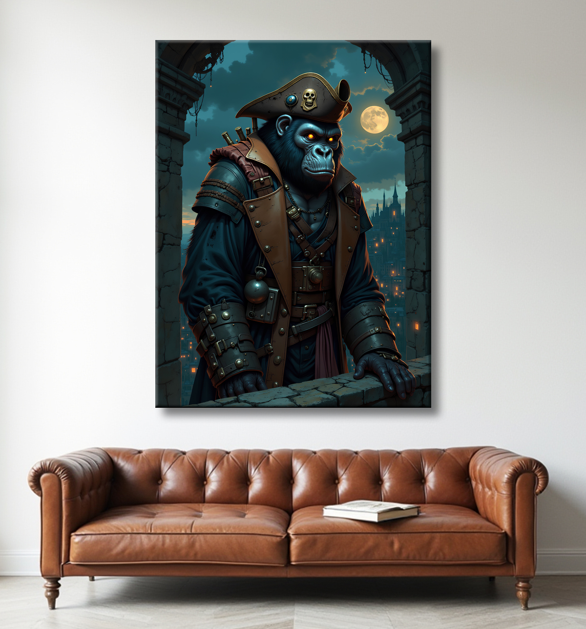 Tableau gorille pirate - Art animalier corsaire réaliste et expressif avec decor