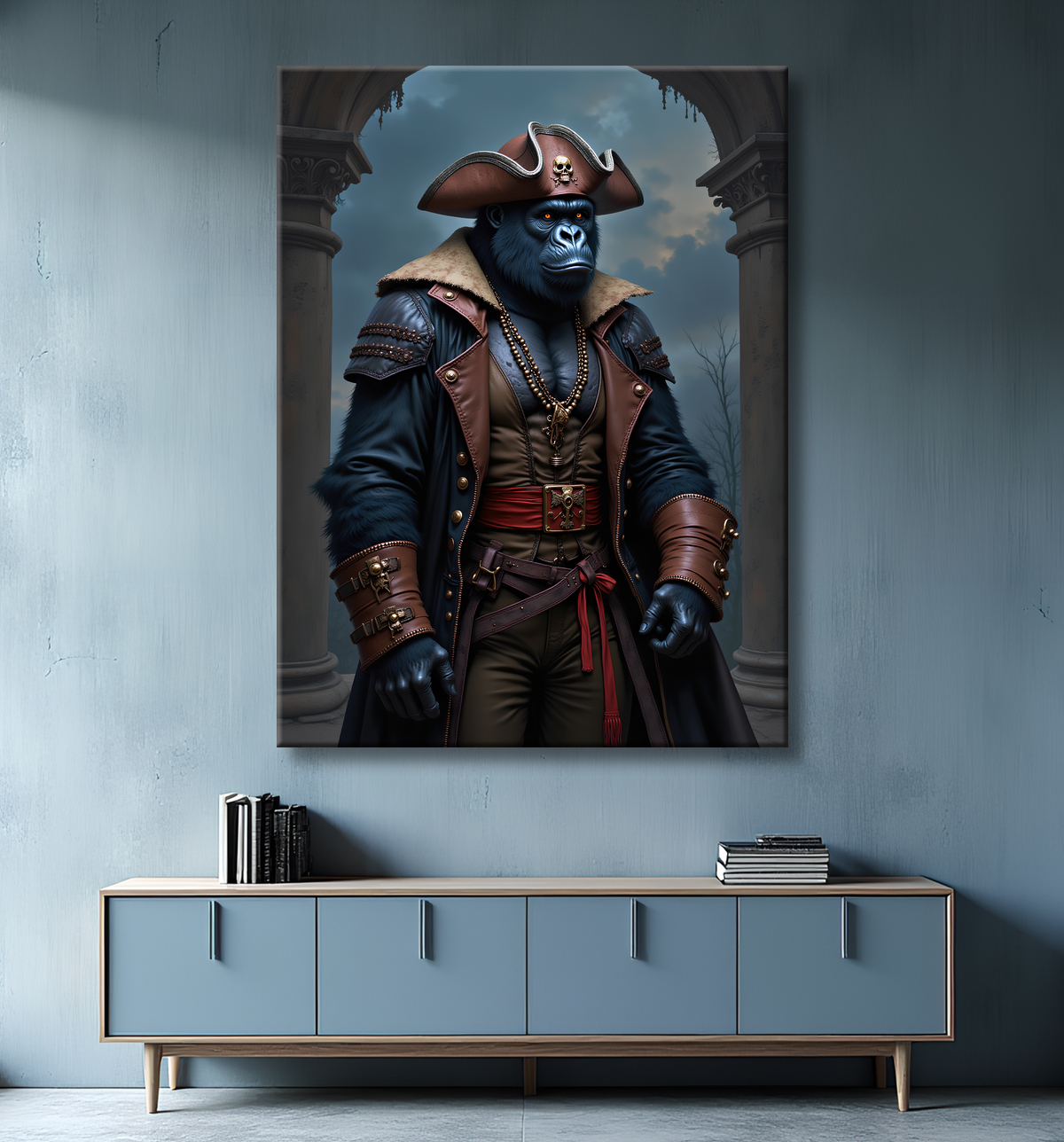 Tableau gorille pirate - Art animalier corsaire réaliste et expressif avec decor