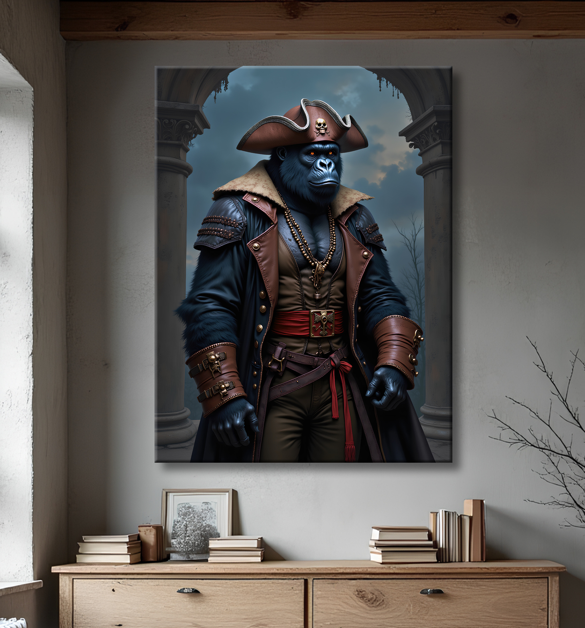 Tableau gorille pirate - Art animalier corsaire réaliste et expressif avec decor