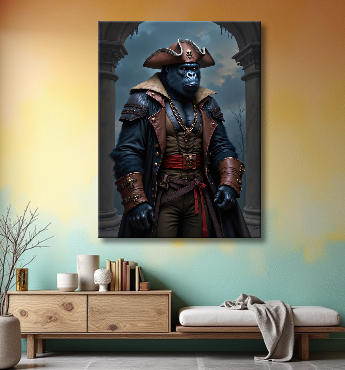 Tableau gorille pirate - Art animalier corsaire réaliste et expressif avec decor