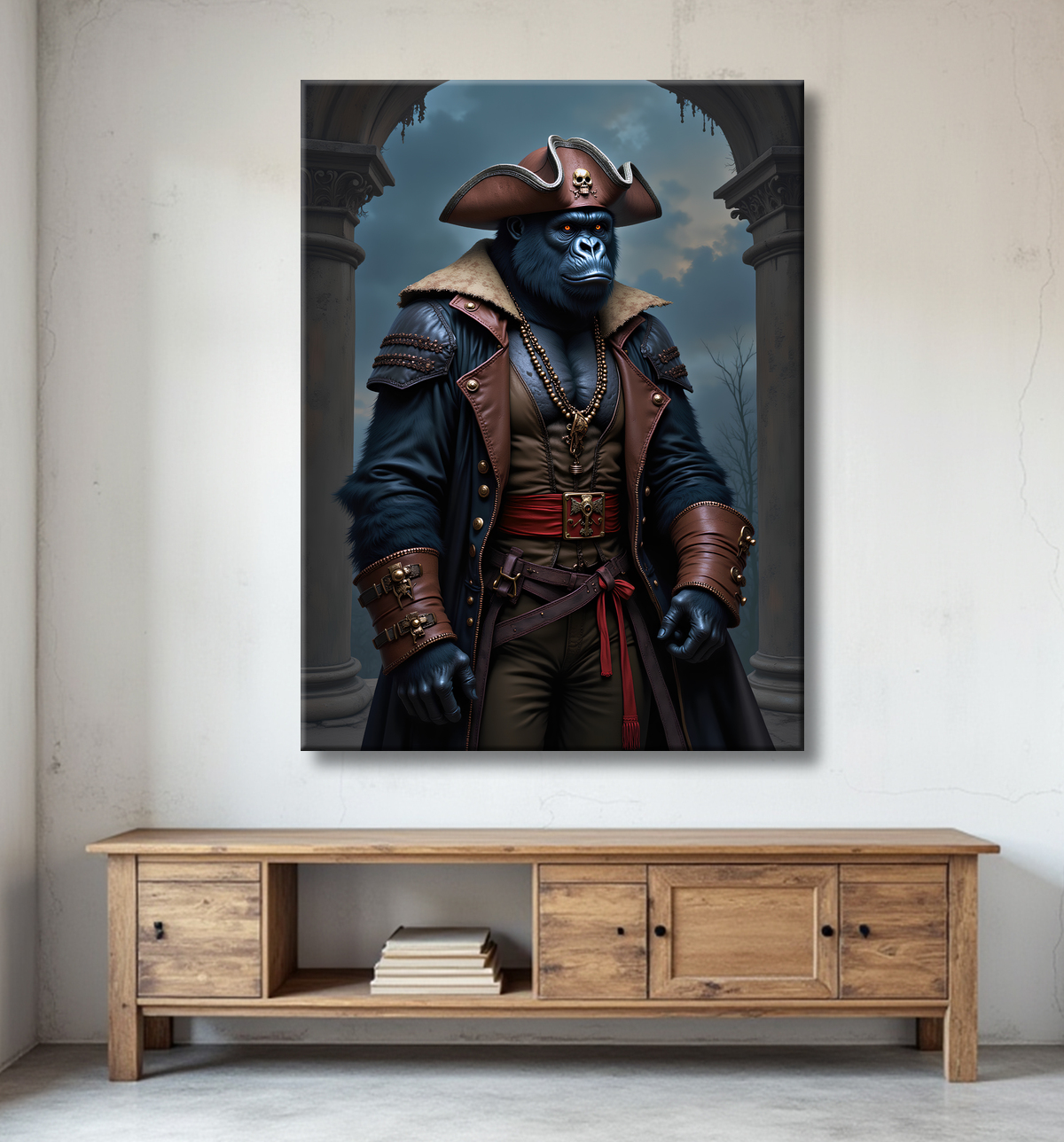 Tableau gorille pirate - Art animalier corsaire réaliste et expressif avec decor