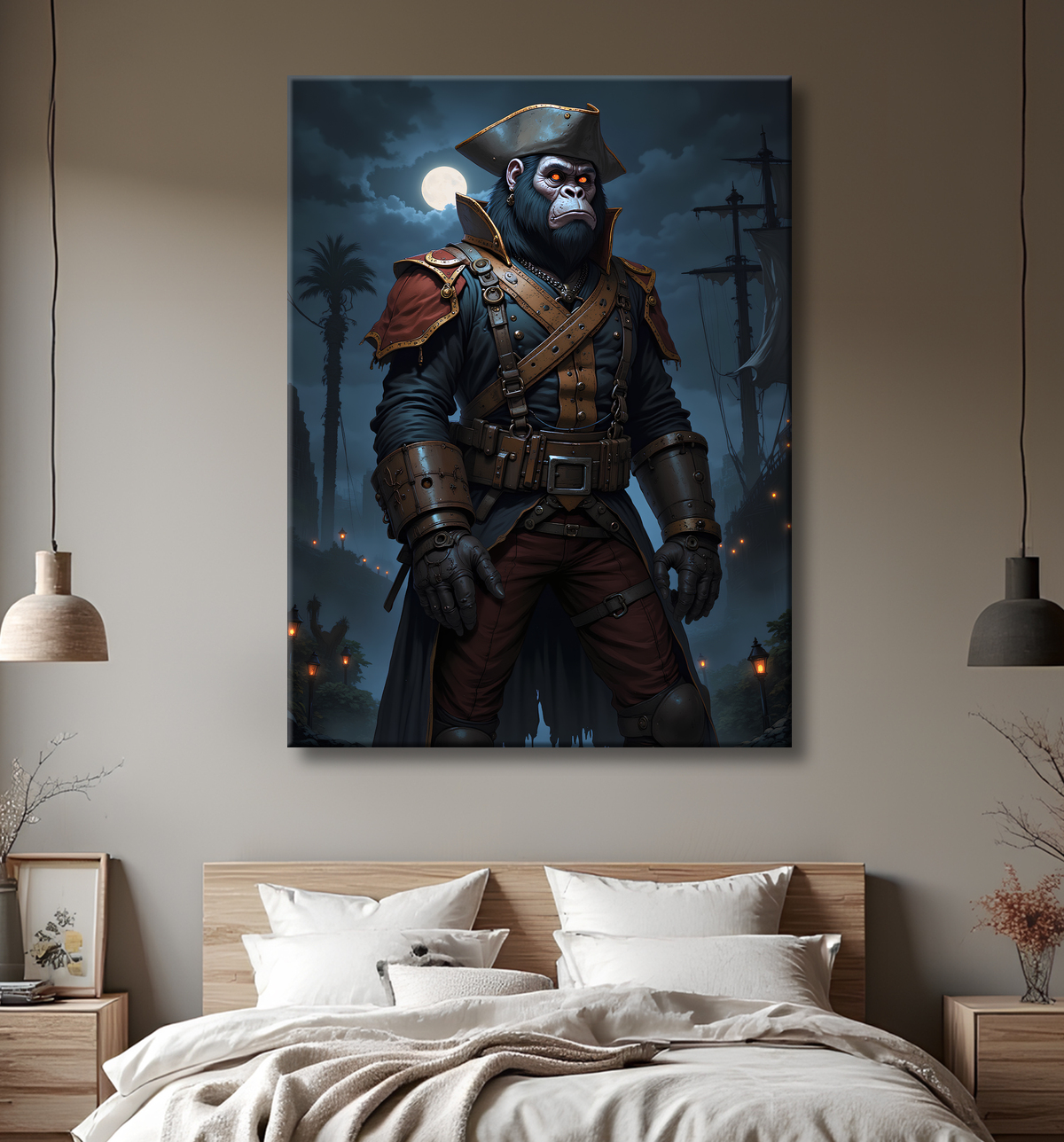 Tableau gorille pirate - Art animalier corsaire réaliste et expressif avec decor