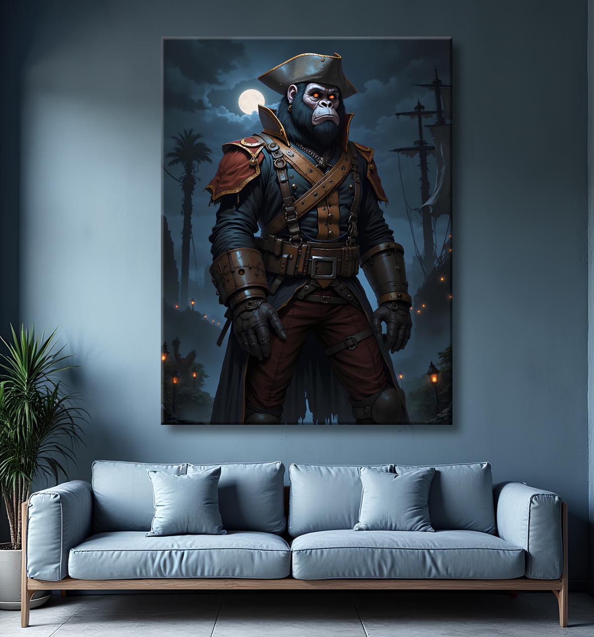 Tableau gorille pirate - Art animalier corsaire réaliste et expressif avec decor