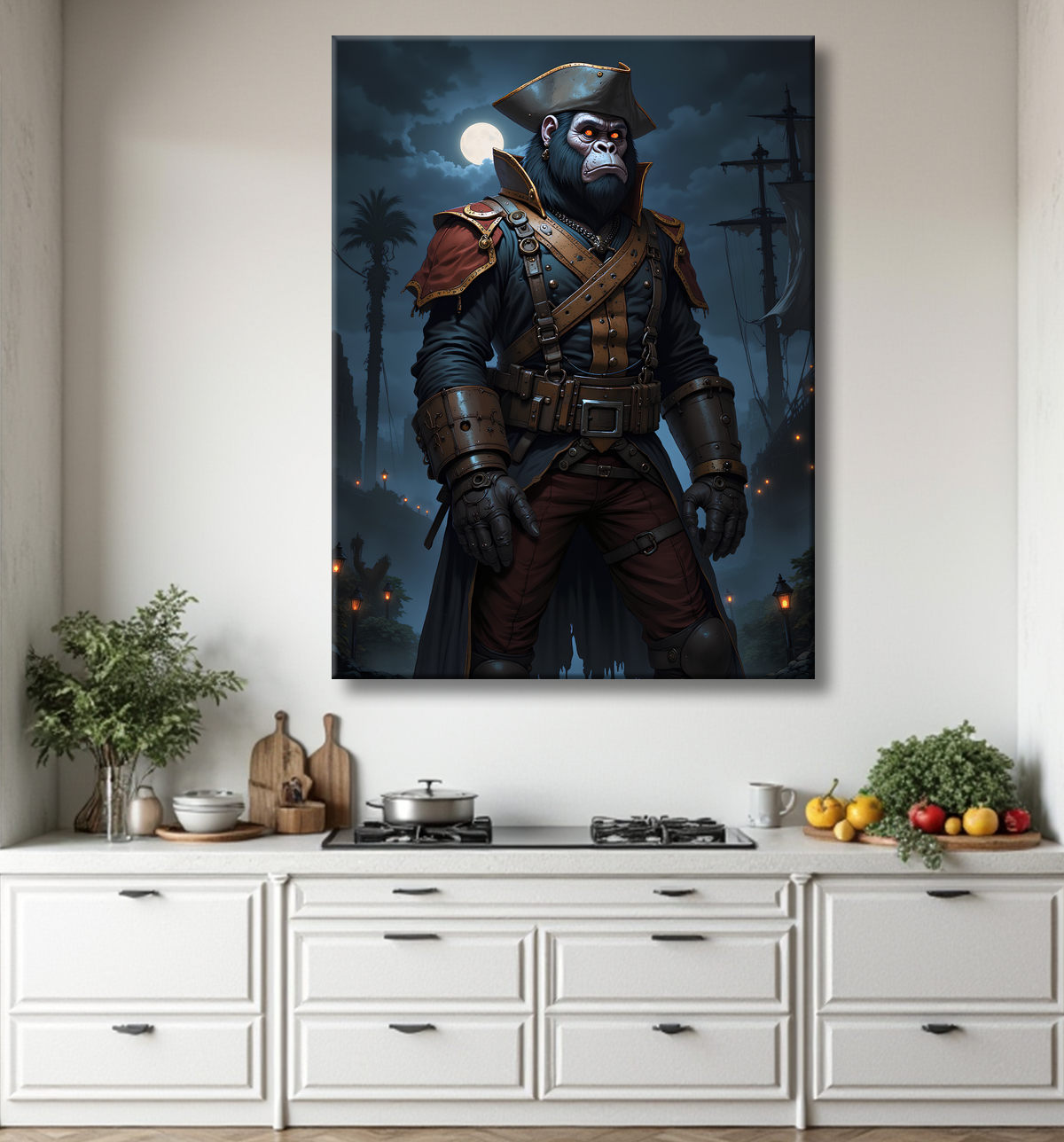 Tableau gorille pirate - Art animalier corsaire réaliste et expressif avec decor