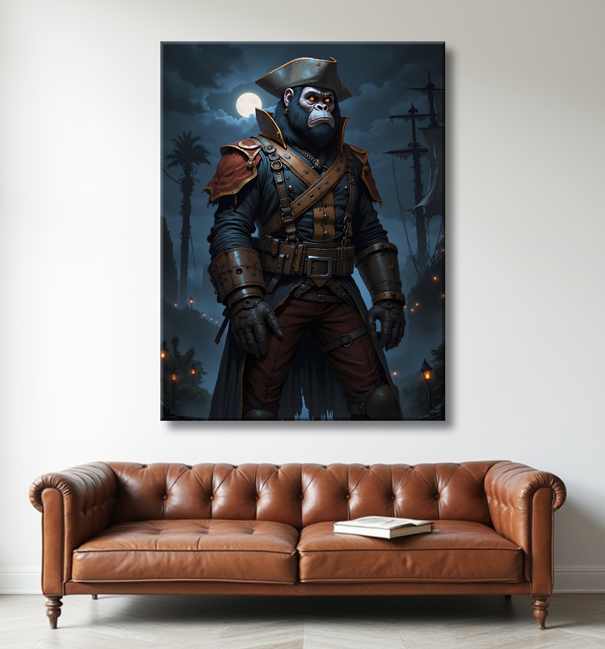 Tableau gorille pirate - Art animalier corsaire réaliste et expressif avec decor