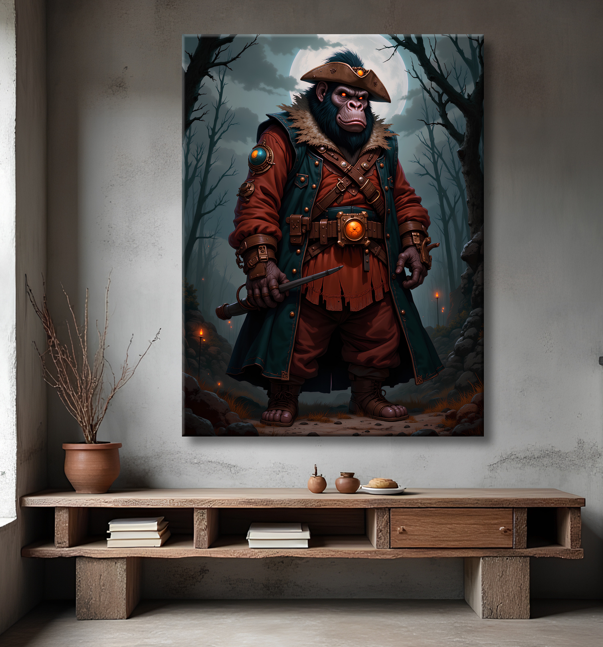 Tableau gorille pirate - Art animalier corsaire réaliste et expressif avec decor