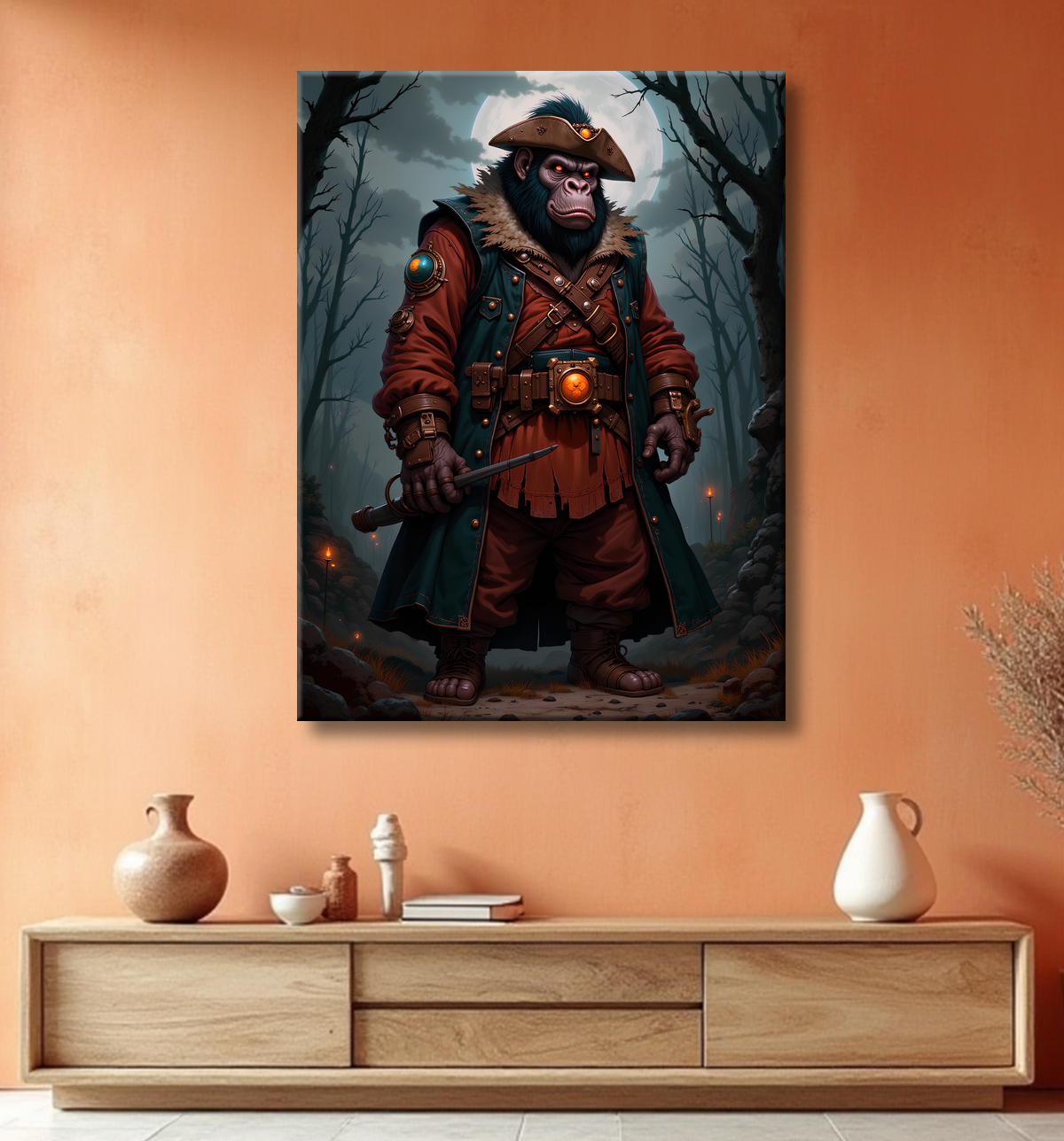 Tableau gorille pirate - Art animalier corsaire réaliste et expressif avec decor