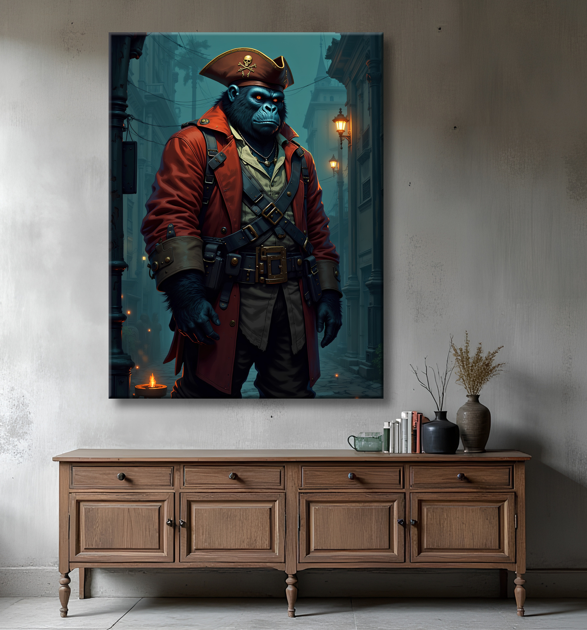Tableau gorille pirate - Art animalier corsaire réaliste et expressif avec decor