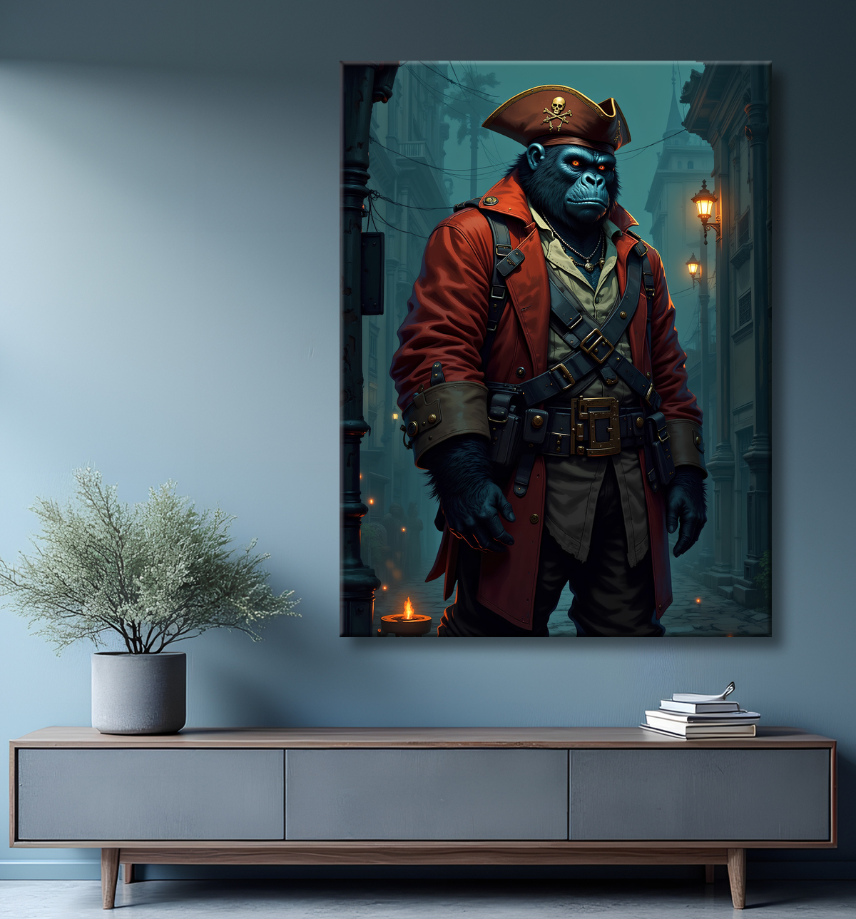Tableau gorille pirate - Art animalier corsaire réaliste et expressif avec decor