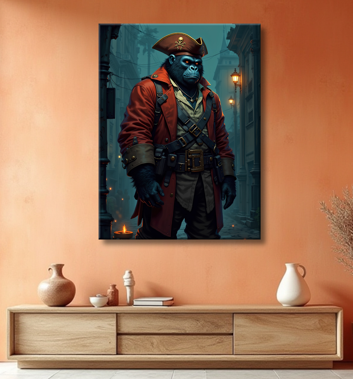 Tableau gorille pirate - Art animalier corsaire réaliste et expressif avec decor