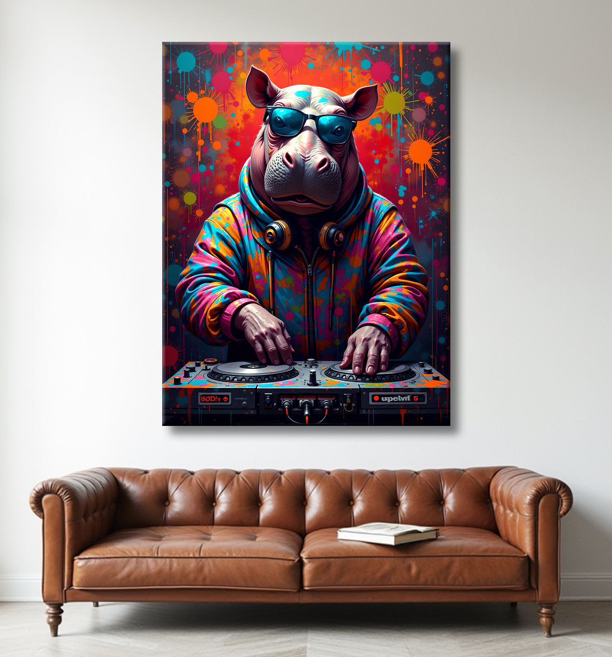 Tableau hippopotame graffiti - Art mural coloré et extravagant avec decor
