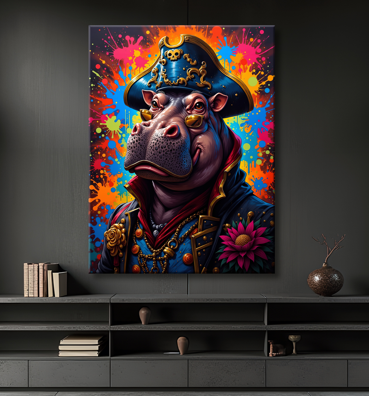 Tableau hippopotame graffiti - Art mural coloré et extravagant avec decor