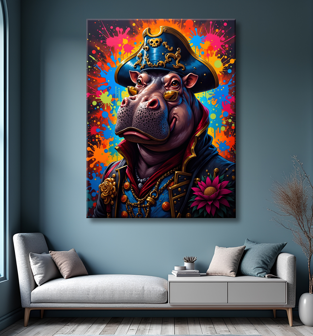 Tableau hippopotame graffiti - Art mural coloré et extravagant avec decor