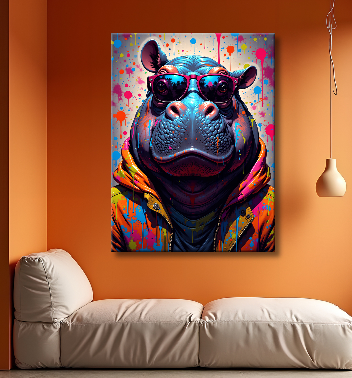 Tableau hippopotame graffiti - Art mural coloré et extravagant avec decor