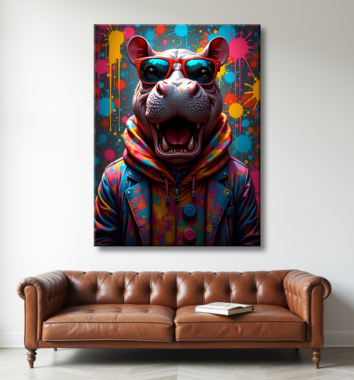 Tableau hippopotame graffiti - Art mural coloré et extravagant avec decor