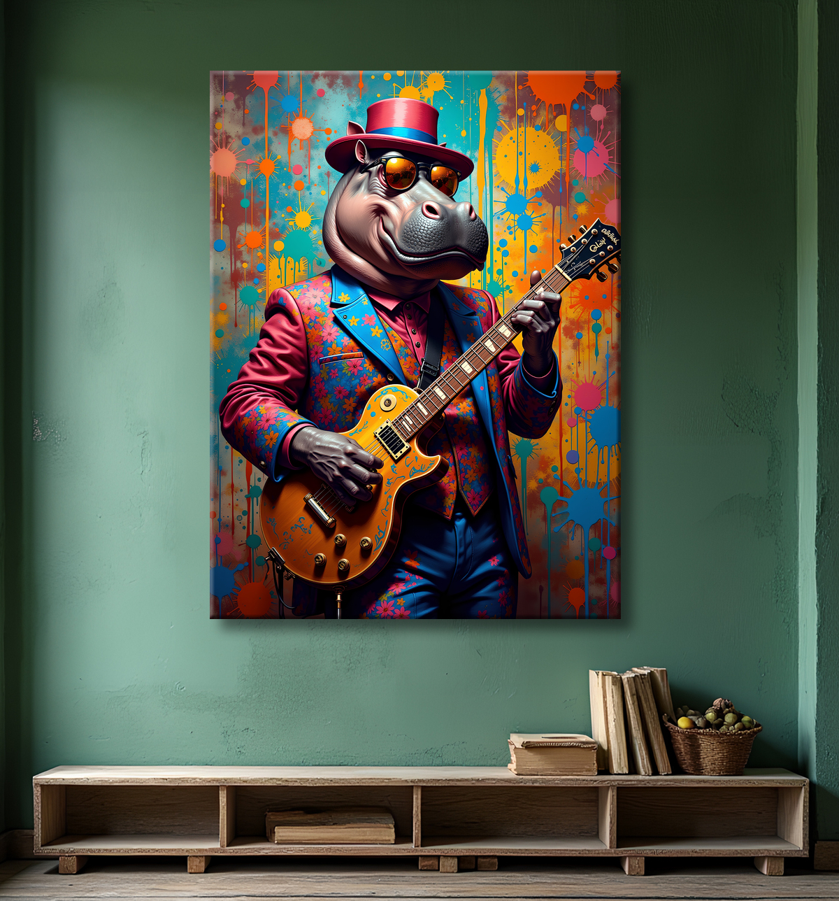 Tableau hippopotame graffiti - Art mural coloré et extravagant avec decor