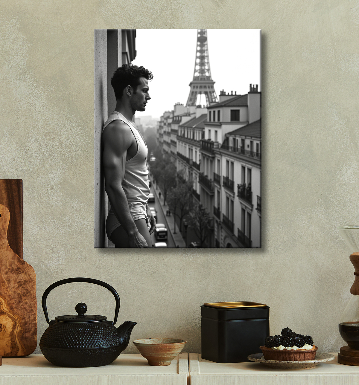 Tableaux noir et blanc masculin Paris intime avec decor