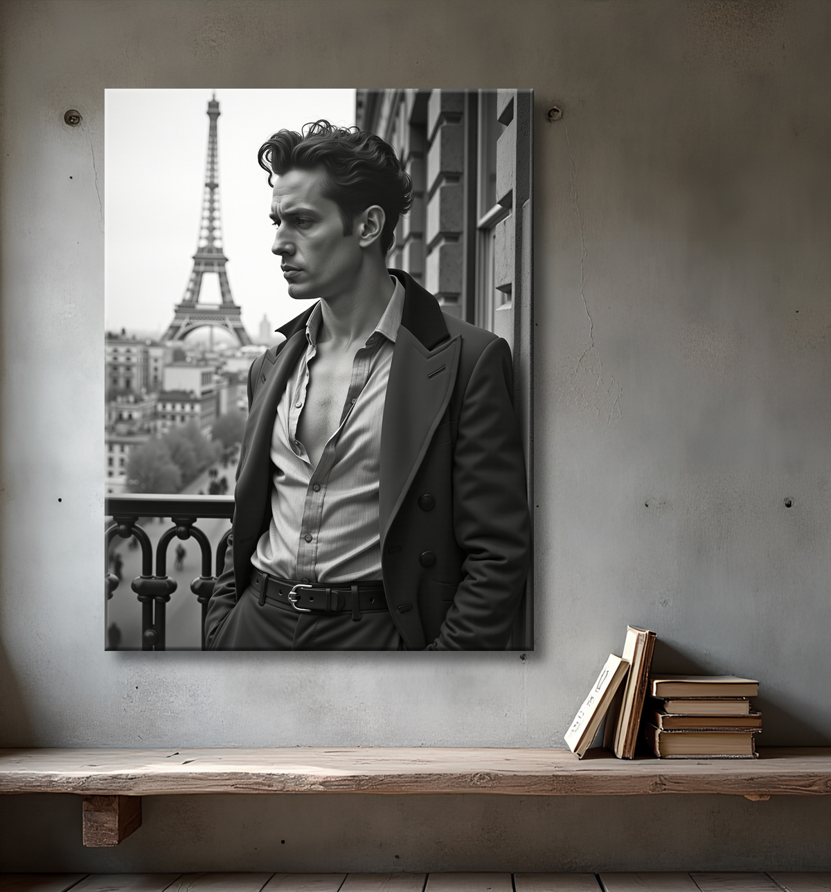 Tableaux noir et blanc masculin Paris intime avec decor