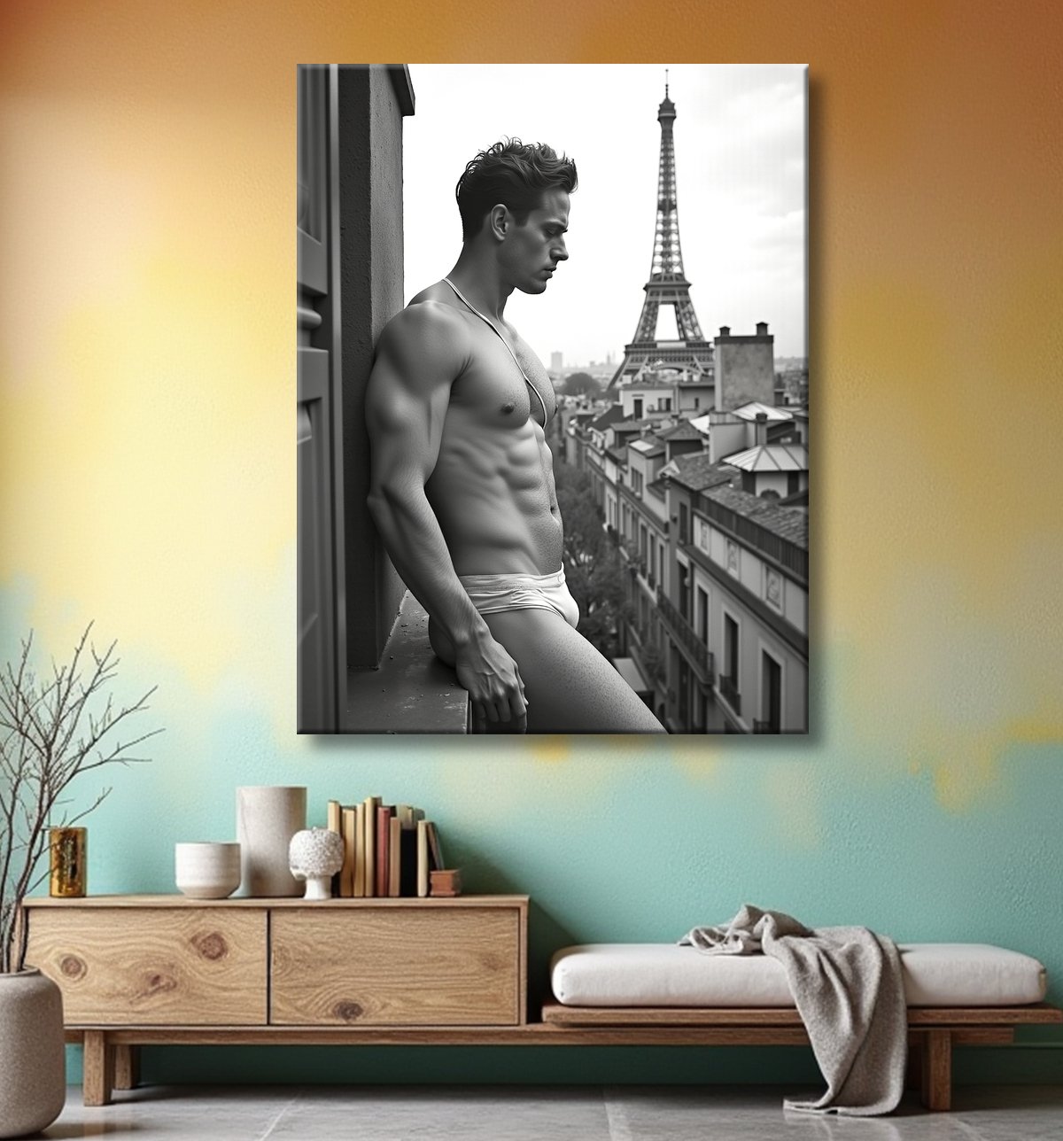 Tableaux noir et blanc masculin Paris intime avec decor