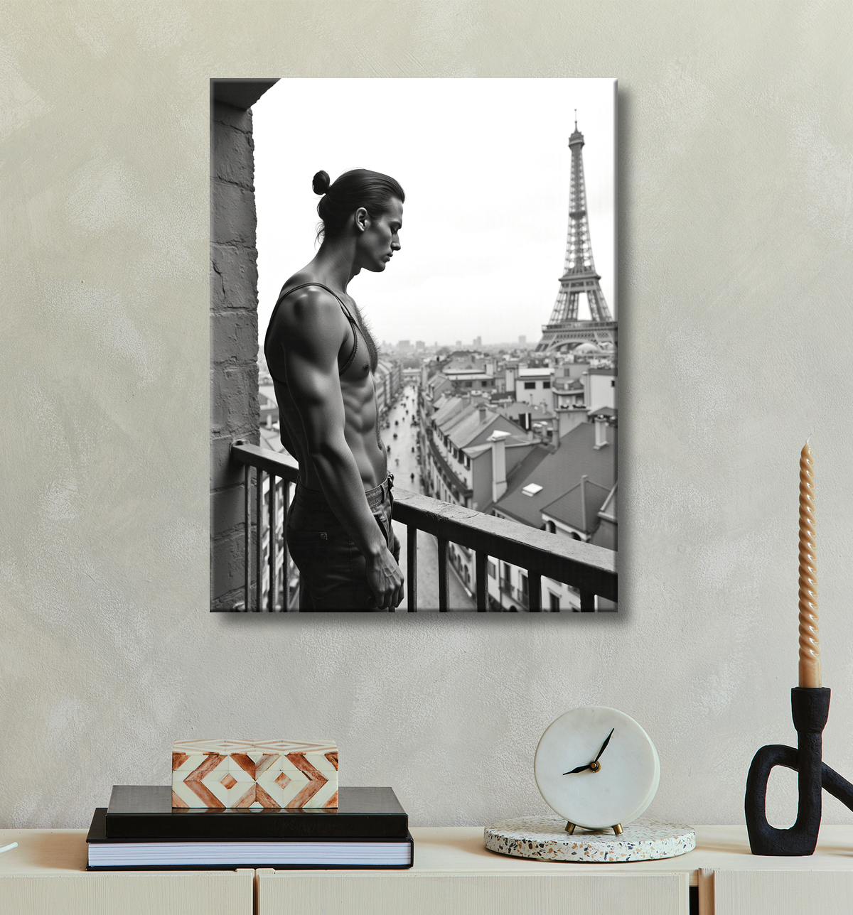 Tableaux noir et blanc masculin Paris intime avec decor