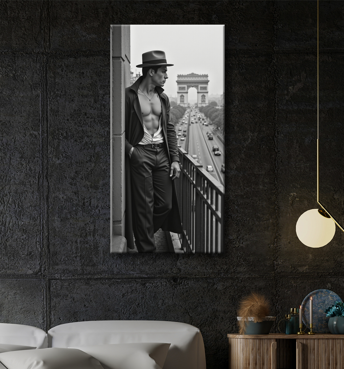 Tableaux noir et blanc masculin Paris intime avec decor