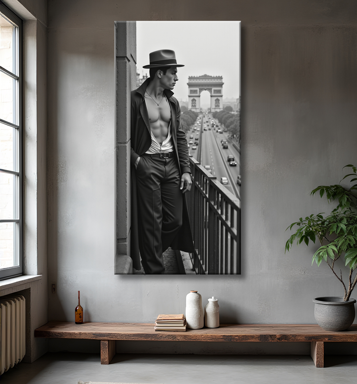 Tableaux noir et blanc masculin Paris intime avec decor