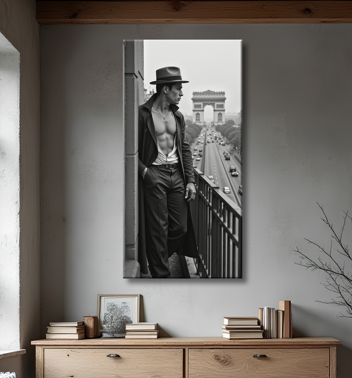 Tableaux noir et blanc masculin Paris intime avec decor