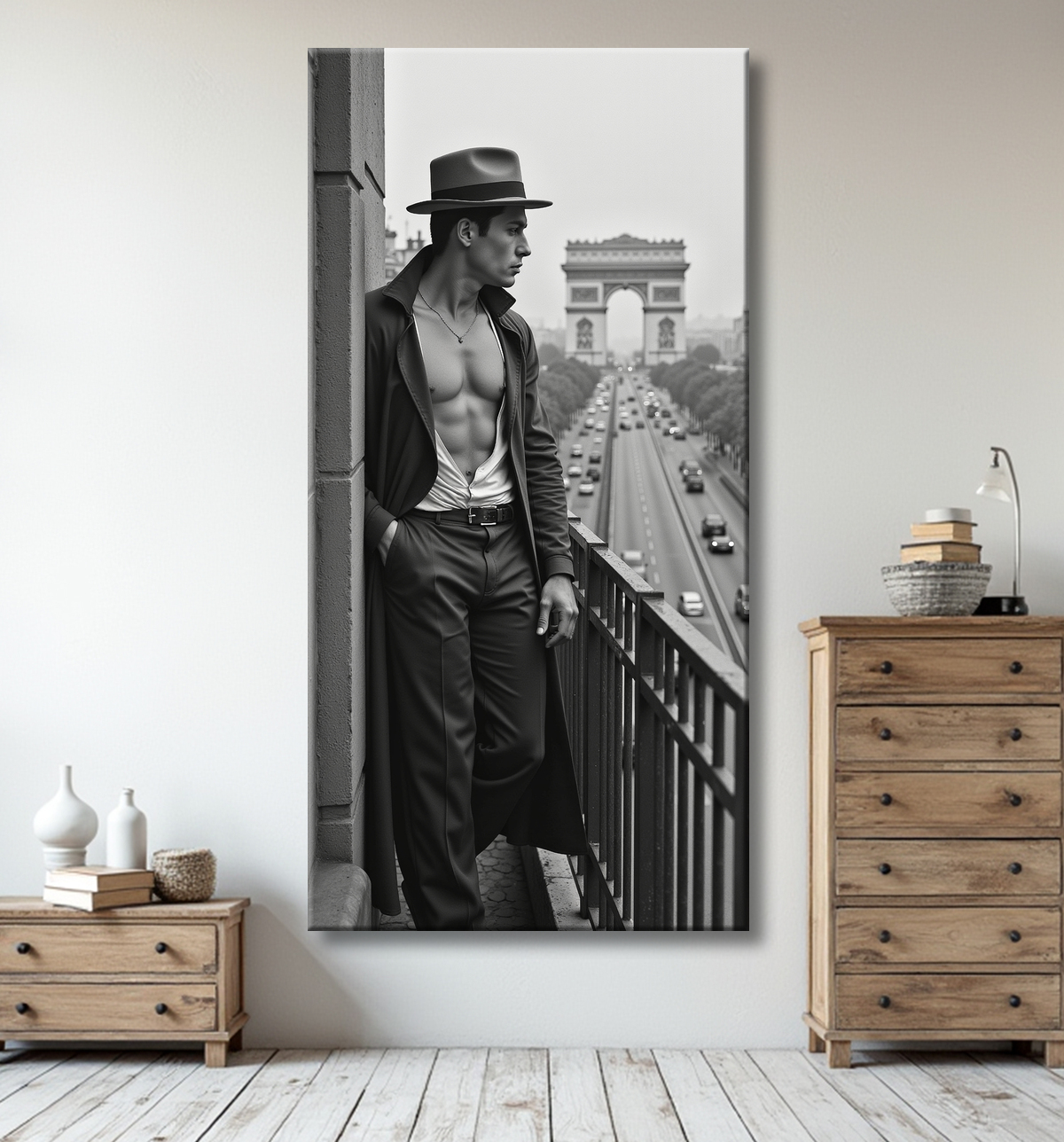 Tableaux noir et blanc masculin Paris intime avec decor