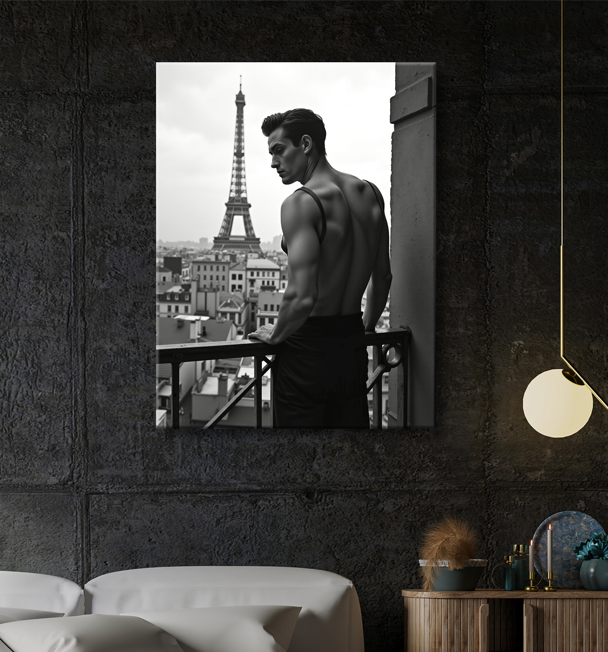 Tableaux noir et blanc masculin Paris intime avec decor