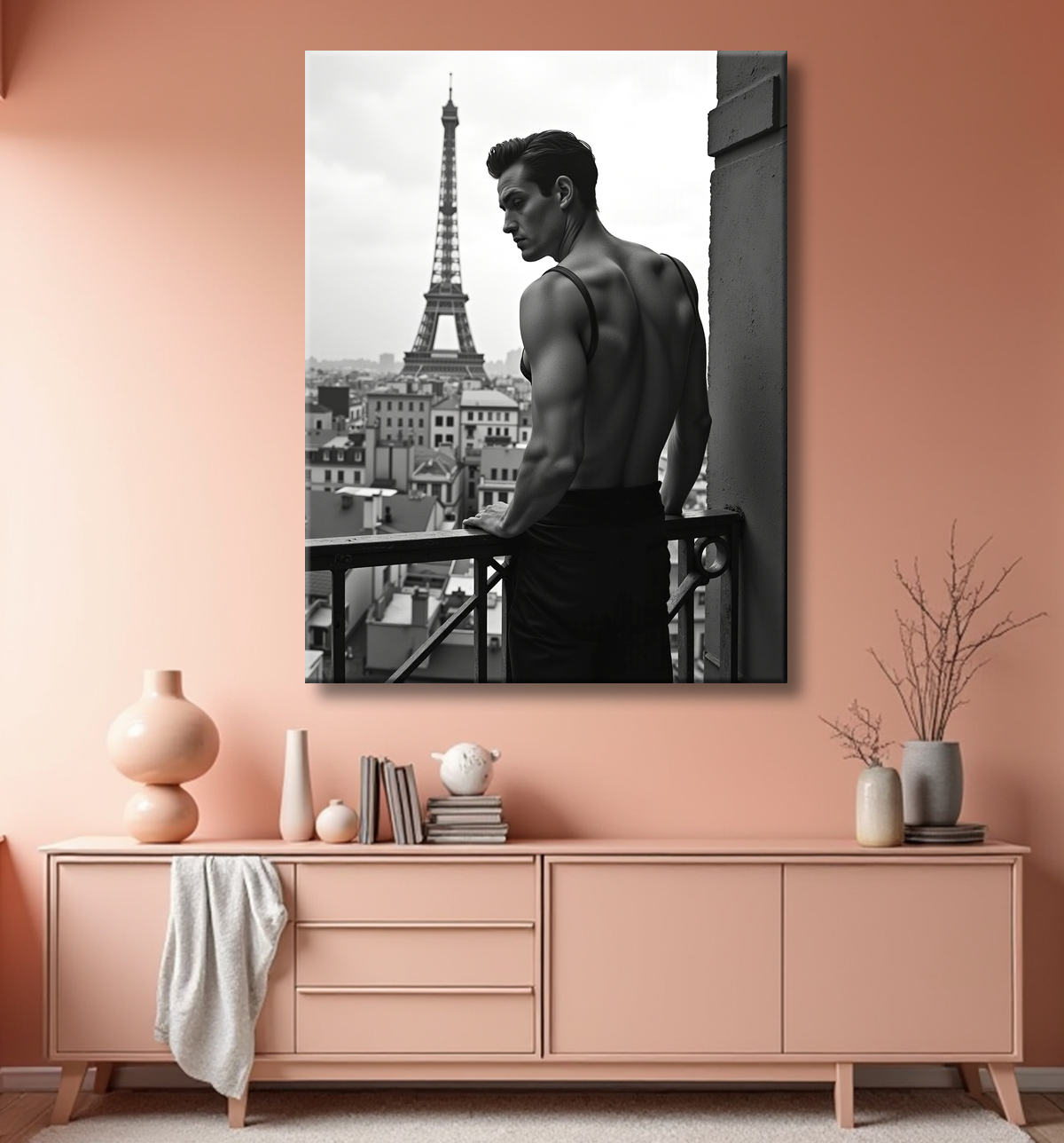 Tableaux noir et blanc masculin Paris intime avec decor