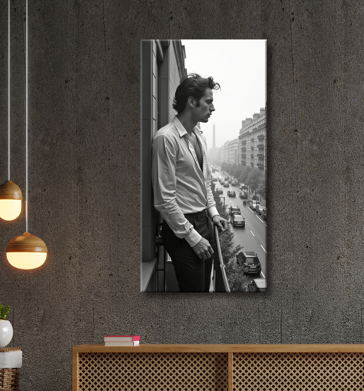 Tableaux noir et blanc masculin Paris intime avec decor