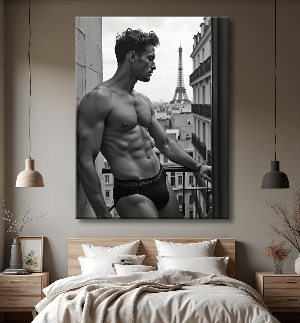 Tableaux noir et blanc masculin Paris intime avec decor