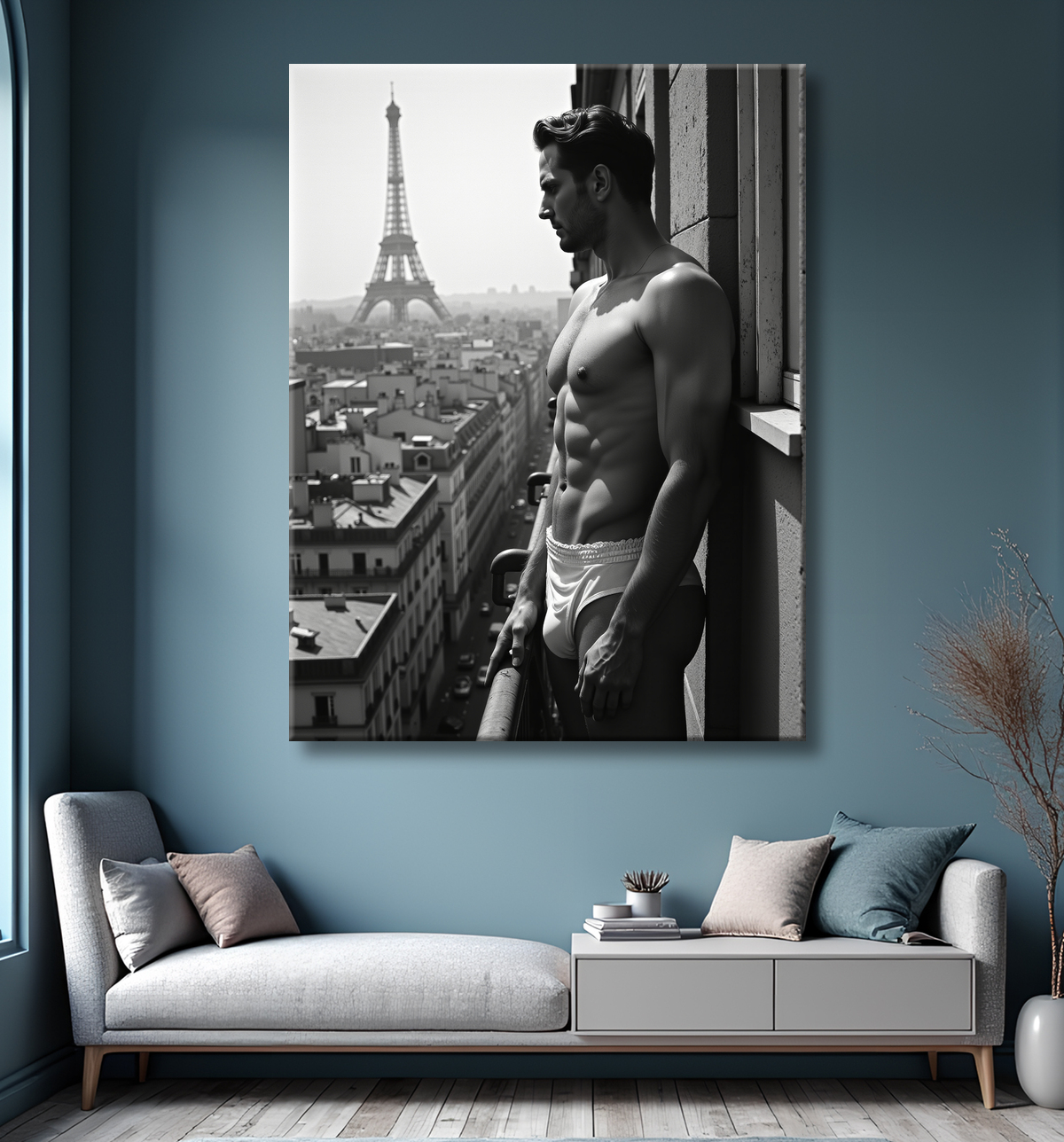 Tableaux noir et blanc masculin Paris intime avec decor