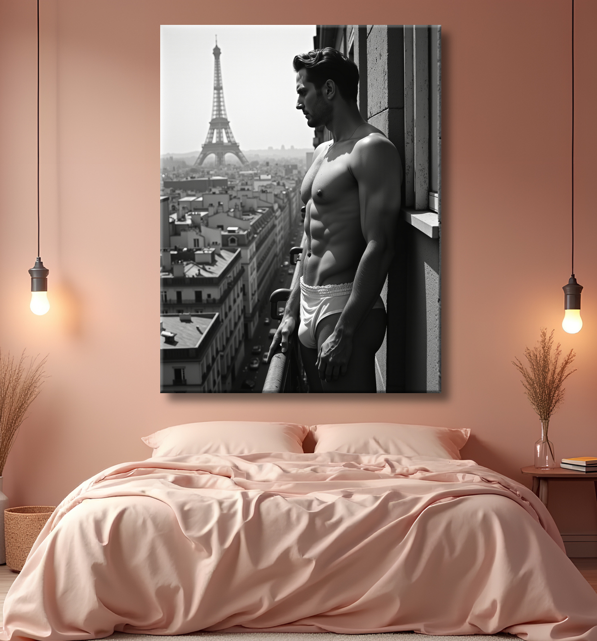 Tableaux noir et blanc masculin Paris intime avec decor