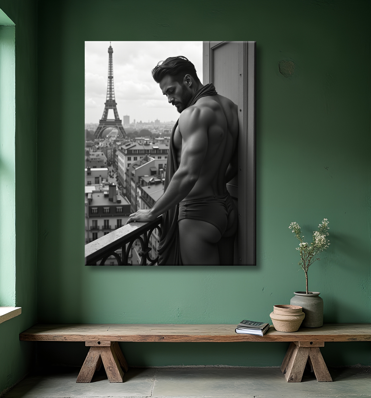 Tableaux noir et blanc masculin Paris intime avec decor