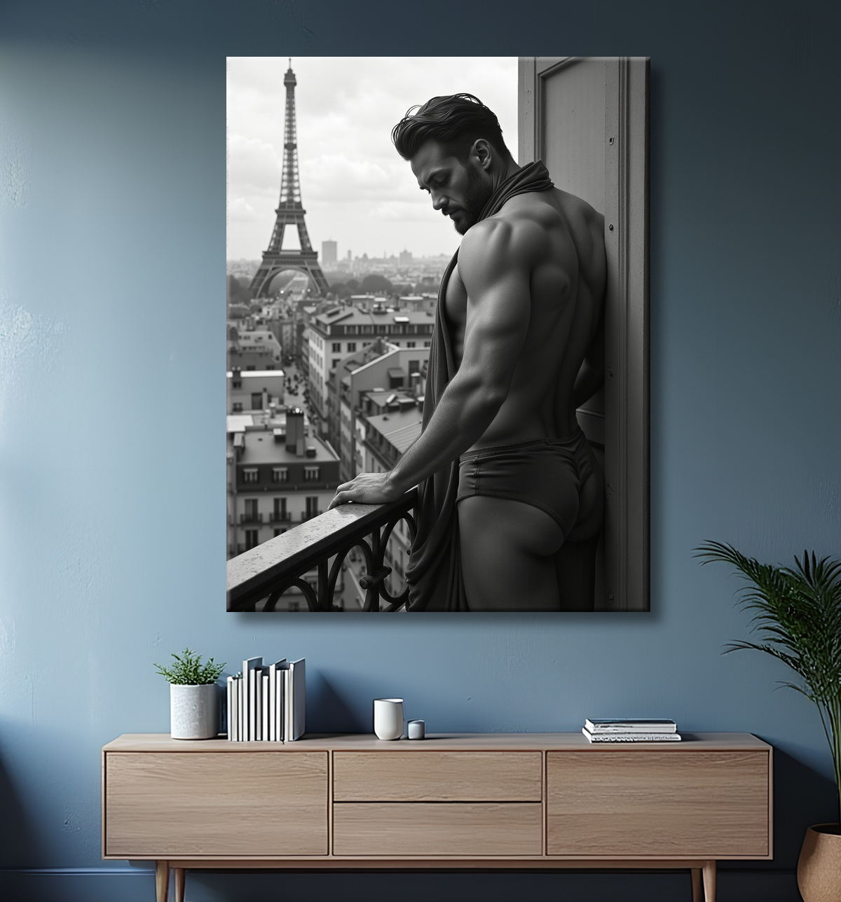 Tableaux noir et blanc masculin Paris intime avec decor